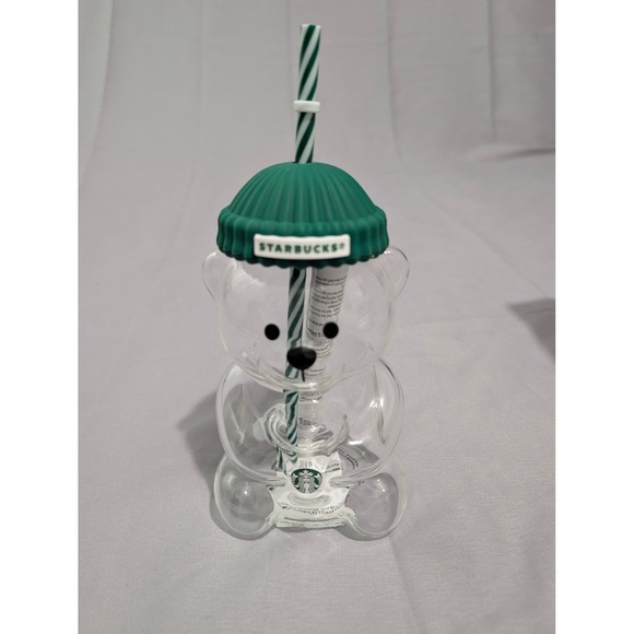 Authentic New Starbucks Thailand 2025 Bearista BEAR Glass Jar Cup Tumbler wStraw